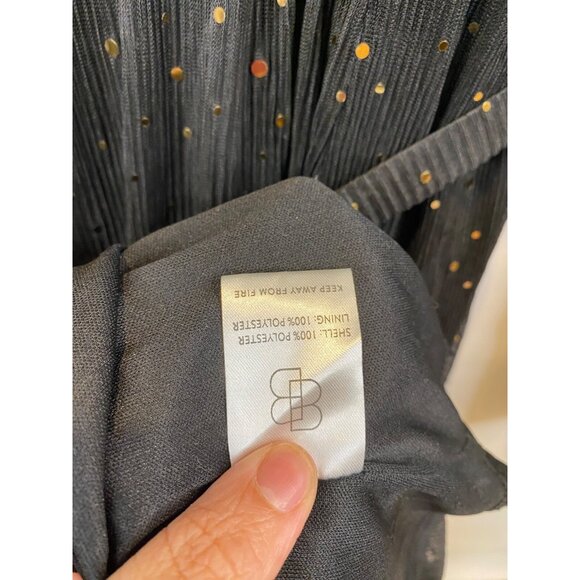 Baltic Born Abigail Sparkle Gown Black Gold Sequins Semi Sheer V Neck Medium New - Picture 14 of 14